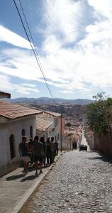 Steep streets, white walls, terracotta tiles and blue skies Sucre Bolivia