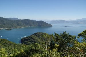 Viewpoint from up high - our reward for hiking in the heat! Ilha Grade Brazil