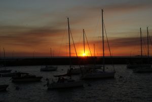 Sun set from the harbour Colonia Uruguay