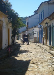 Cobbled streets and colourful door frames Paraty Brazil
