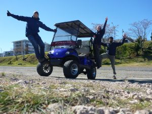 The three amigos and their golf cart...