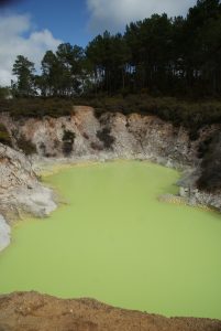 Bright green pool laced with sulphur