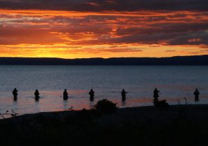 Fishing at sunset