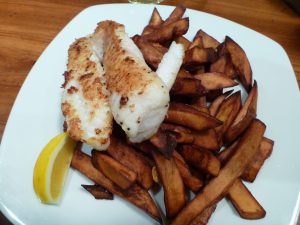 Monk fish and kumara chips