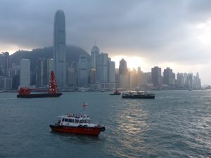 Cloudy Hong Kong harbour view