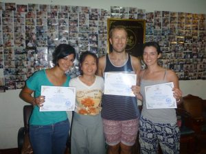 Receiving our Thai massage certificates, Chiang Mai