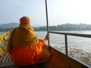 River crossing on the Thai/Laos border: led by a monk