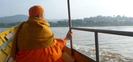 River crossing on the Thai/Laos border: led by a monk