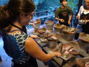 Sophie barbeques the aubergine for her mild dip Laos cooking