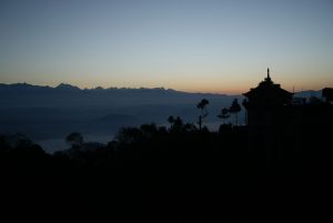 Restaurants and Hotels high up in the town of Nagarkot.